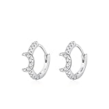 Stfery Pendientes de aro de oro de 9/14/18 quilates para mujer, oro real, luna creciente, aros de moissanita pavé para ella, Unique, Metal, Moissanita