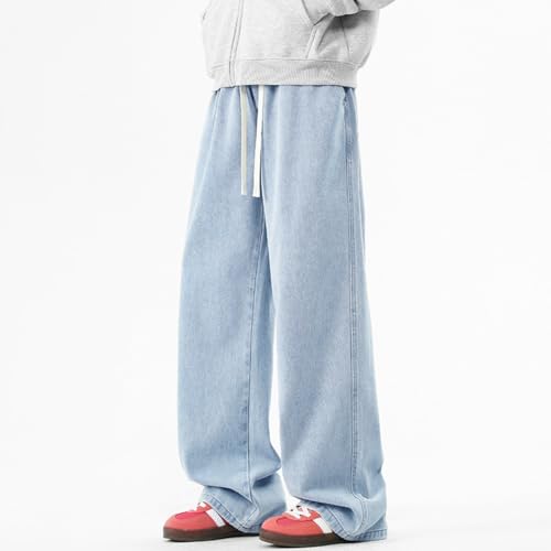 Men's Baggy Denim Pants Straight Wide Leg Casual Jeans Relaxed Fit Elastic Waisted Vintage Jean Trousers2