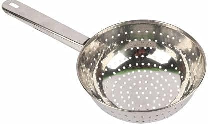 Stainless Steel Handheld Poha Chalni Strainer with Hole Bowl Size-Medium Color-Silver Colander (Silver Pack of 1)