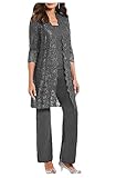 ORBITRAY Chic Mother of The Bride Pant Suits 41 Pieces Long Sleeve Chiffon Groom Mother Dress with...