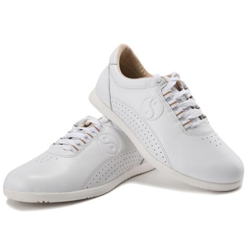 KongFanDZ Tai Chi Martial Arts Shoes - Unisex, White, Size 12, Leather, Flat Heel, Lace-Up, Round Toe, Athletic, Casual, Martial Arts, Beef Tendon Sole, Moderate Cushioning, Men, Women, Children2