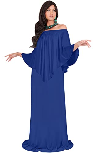 KOH KOH Petite Womens Long Strapless Shoulderless Flattering Cocktail Evening Off The Shoulder Cold Sexy Evening Flowy Formal Slimming Gown Gowns Maxi Dress Dresses, Cobalt Royal Blue S 4-6