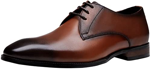 Jousen Men's Dress Shoes Leather Modern Formal Business Oxford Shoes Plain Toe Classic Dress Shoes For Men (Rmy9216 Yellowbrown 10.5) #TOP2