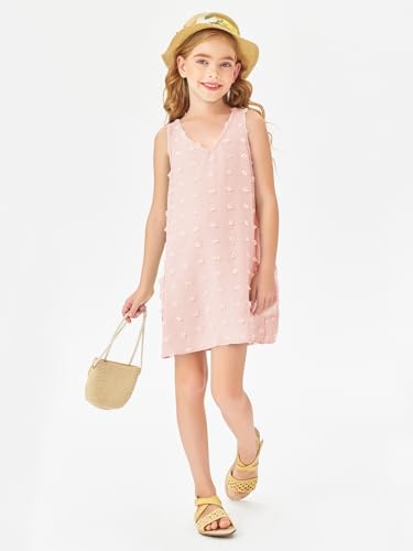 Image of Batermoon Girls Swim Cover Up V Neck Swiss Polka Dot Summer Beach Dress | Kids Cover-Ups, Sleeveless Vacation Swimwuits, Boho Cute Dresses with Pockets 4-14 Years