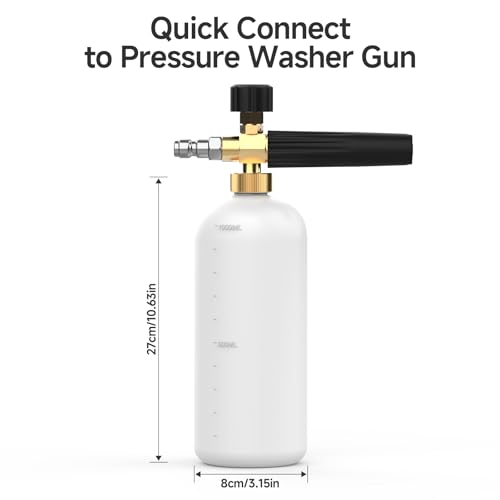 Snow Foam Lance 1/4" Quick Release Car Wash Foam Cannon Pot with Adjustable Nozzle, High Pressure Washer Soap Dispenser Bottle (1L)