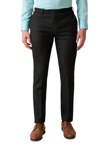 Image of Raymond Men Slim Fit Solid Pattern Poly Viscose Elastane Blend Flat Front Formal Trouser