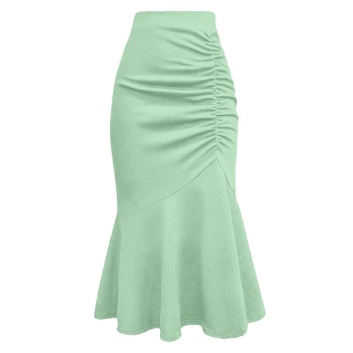 Women's Elegant Plus IZE Midi Fishtail Pencil Skirt High Waisted Business Formal Skirts Ruffle Hem Fishtail Skirt