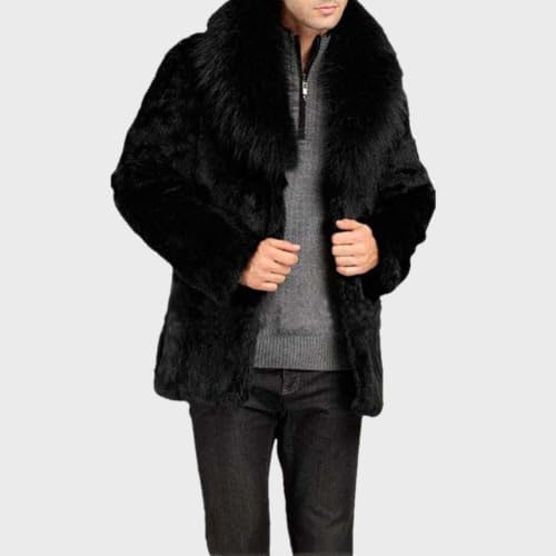 Image of Lisa Colly Men's Faux Fur Coat Winter Parka Overcoat | Men's Faux Fur Jacket, Winter Faux Fur Long Coat, Long Sleeve Fluffy Overcoat