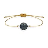 Pulseras Piedra 100% Natural Plata 925, Protección & Energía, Hilo color Dorado para Hombres y Mujeres, (Piedra Volcánica)