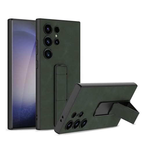 Image of TechTrendz Luxyry Slim Frosted Leather Folding Bracket Kickstand Case Compatible with Samsung Galaxy S25 Ultra, Skin-Feel Camera Protective Cover for Samsung Galaxy S25 Ultra 5G (Green)