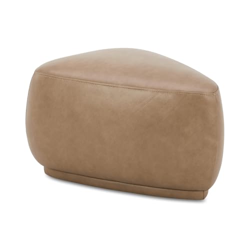 Jennifer Taylor Home Pebble 26" Rounded Triangle Cocktail Ottoman, Tuscan Tan Brown Top Grain Leather