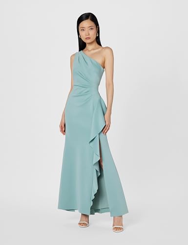 Image of Xscape Women's Floor Length One Shoulder Ruched Waist with Ruffle Bodice Evening Dress with Side Slit