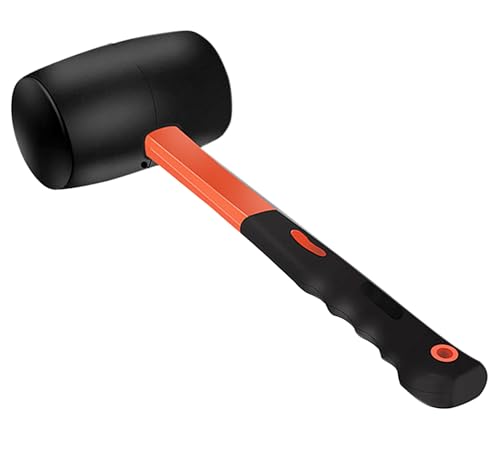 Image of 12 oz Rubber Mallet Hammer with Shock-absorbing Fibre Handle Soft Blow Tasks without Damage Double-Faced Soft Mallet for Camping, Flooring, Tent Stakes, Woodworking (12 oz)