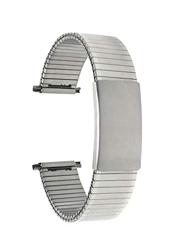 Bandini 20mm Silver Tone Stainless Steel Stretch Watch Strap for Men, Straight End, Adjustable Length Metal Expansion Watch Band, No Buckle