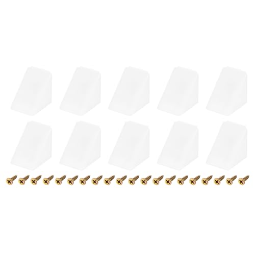 QUARKZMAN QUARKZMAN 10 Piezas de Escuadras de Esquina de Plástico de 90 Grados con Tapa 17.2x21x21mm Soportes de Ángulo Recto de Estante de Nylon con Tornillos para Armarios Blanco