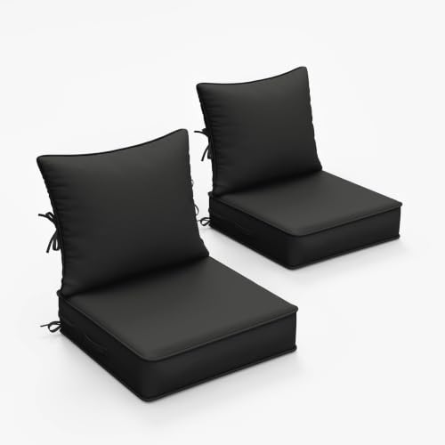 Outdoor Chair Cushions Set of 2, 19 x 19 x 4 Inch Deep Seat and Back Patio Cushions, Waterproof & Fade Resistant All-Weather Cushions for Outdoor Furniture, Couch with Removable & Washable Covers