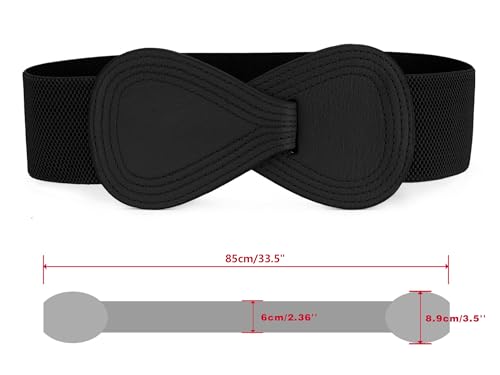 Allegra K Plus Size Interlock Buckle 8-shaped Faux Leather Elastic Belt Cinch Waistband for Lady3