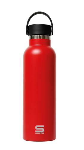 SAFTA ROJO - Borraccia termica bottiglia dacqua in acciaio doppio isolamento 12 ore di bevande calde e 24 ore di fredde 7.3 x 25 cm 600 ml M Casual inox rosso