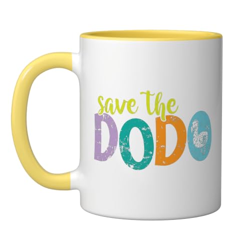 Save the Dodo Bird from Mauritius Ceramic Mug, Yellow/White
