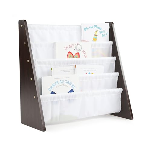 Image of Humble Crew, Espresso/White Kids Book Rack Storage Bookshelf, 4 Tiers