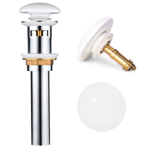 Davivy White Ceramic Pop Up Drain With Overflow,Bathroom Sink Drain,Vanity Sink Drain,Vessel Sink Drain With Overflow,Pop Up Drain Stopper For Bathroom Sink, Fits Standard American Drain Hole #TOP28