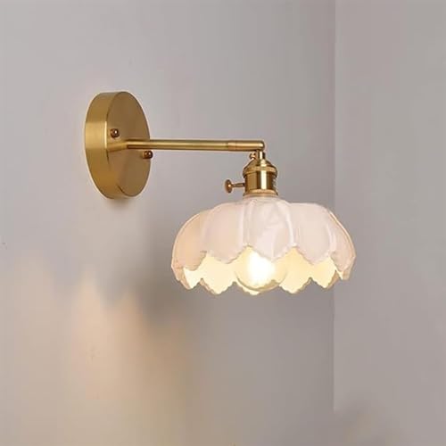 Aplique de Pared Estilo Vintage de Vidrio Verde Cobre Lámpara de Pared de Vidrio Verde Dorado y latón Lámpara de Pared de tocador con Pantalla de Vidrio con Flores Estilo Vintage C