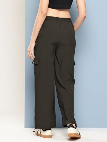 Image of Aarika Womens Casual Wear Black Colour Solid Crep Cargo Pant
