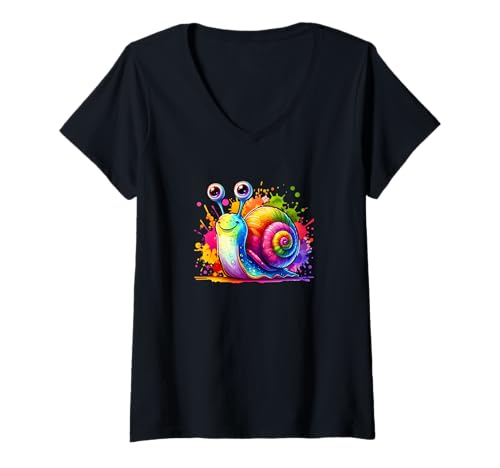 Damen Bunte Schnecke T-Shirt mit V-Ausschnitt