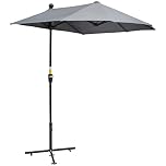 Outsunny 2m Half Parasol Market Umbrella Garden Balcony Parasol with Crank Handle, Cross Base, Double-Sided Canopy, Dark Grey