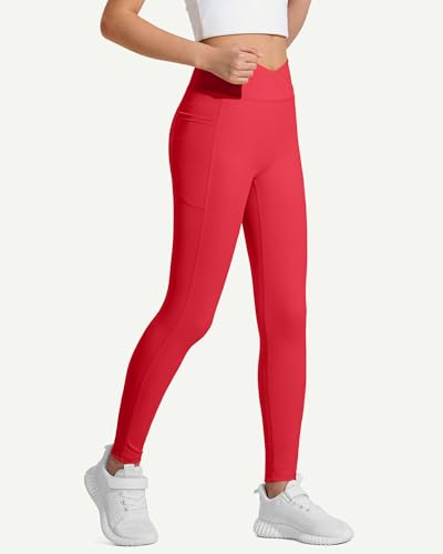 Image of JOCMIC Girls Athletic Leggings High Waist for Kids Yoga Dance Gym Pants with Pocket