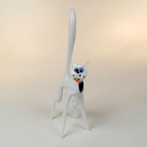 Hand Blown Glass "Murano" Art Figurine White Cat 6669
