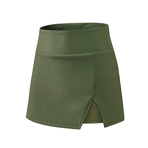 Amxiway Women's Mini Tennis Skirt with Shorts Golf Skort High Waisted Slit Bodycon Athletic Workout Skorts3