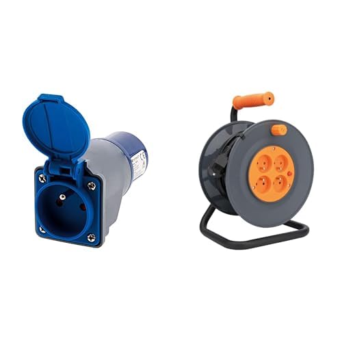 Zenitech - Adaptateur Compact Femelle 16A 2P+T vers Mâle CEE17 + Prolongateur 16A 2P+T 5 m - Câble HO5VV-F 3G1,5 mm2 - Alimentation Camping et Nautisme - Bleu et Noir