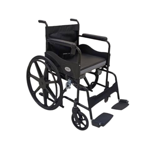 Image of Fidelis Healthcare Wheelchair with Commode | Self-Propelled Design | Detachable Cushion Seat & Bucket with Lid | Foldable Chrome Steel Frame | 24 Inch Mag Wheels | 100 kg Capacity