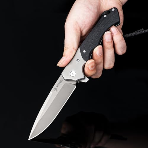 NedFoss W.SWAN Pocket Knife for Men, 3.6 inch D2 Steel Large Folding Knife with Clip, G10 Handle, Safety Liner Lock, Sharp Hunting Survival Knives for Outdoor, Mens Gift