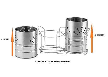 Mk Hub Stainless Steel Spoon Stand/Cutlery Holder ( combo pack of 2 ) big size | ?24 x 10 x 14 Centimeters 1