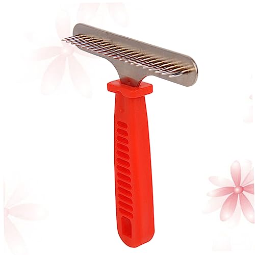 Mikikit Dematting Comb for Dogs Cats Ergonomic Grooming Rake Brush for Shedding Breeds Gentle Detangler for Loose Knotted Hair Pet Comb Red Color