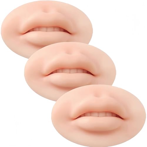 Image of Tattoo Fake Lips 3 Pieces 5D Fake Lips, Silicone Lips for Makeup Practice, Soft Tattoo Practice Lips Model for Semi Permanent Make Up Supplies