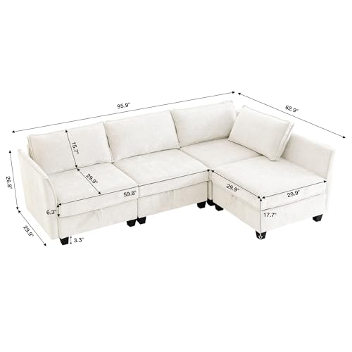 Image of ORRD Corner Modular Sectional Sofa Set, Convertible L Shaped Couch with Storage, 4 Seater Sofa Modular for Living Room, Office (Beige)