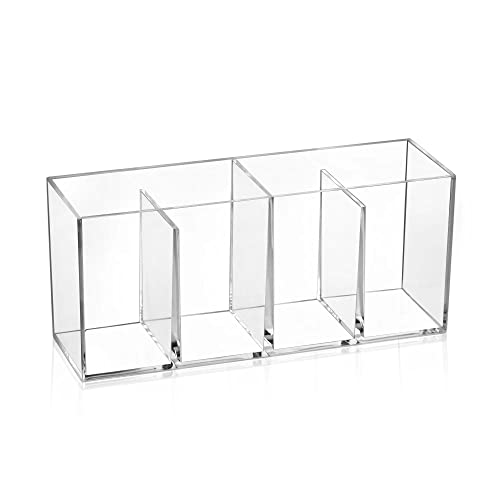 OWAYOTO Pen Holder Acrylic Clear Makeup Brushes Holder Pencil Organizer Cup Makeup Brushes Organiser Cup Makeup Container Storage Desk Accessories Holder 4 slots - Image 4