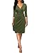Berydress Women's Deep V-Neck Sexy Night Out Dress Sheath Knee-Length Faux Wrap Dress with Sleeves (L, 6083-Army Green)