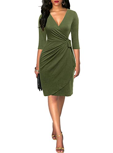 Image of Berydress Women's 3 /4 Sleeve V Neck Casual Party Work Faux Black Wrap Dress