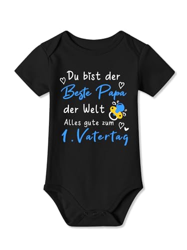 BesserBay Baby Unisex Strampler Kurzarm Erster Vatertag Der Beste Papa Schwarz Vatertagsgeschenk Body 0-3 Monate