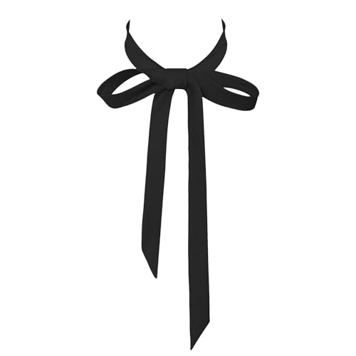 SYAYA Bow Tie for Women Satin Self-Tie Bowtie Adjustable Long Ribbon Neck Tie for School Girls Office Uniforms T-Shirts (Black)