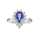 BWDHJLEY Anillo de compromiso para mujer, diseño floral, oro blanco de 18 quilates, color azul 750, 45 (14.3), Oro blanco de 18 quilates (750), Moissanita Zafiro creado Moissanite