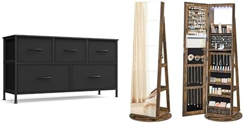 SONGMICS Dresser for Bedroom, 6 LEDs Lockable Mirror Jewelry Cabinet, ULGS322B01S and UJJC007X01