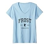 Womens Frost Minnesota MN Vintage Athletic Black Sports Design V-Neck T-Shirt