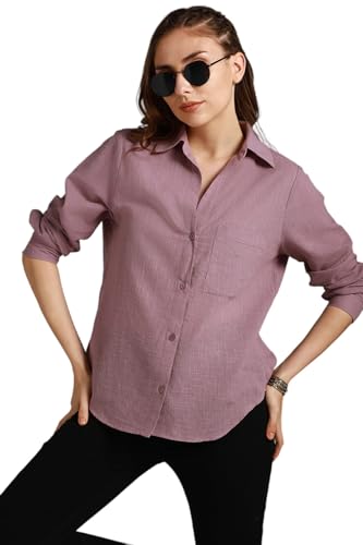 Image of High Star Women's Classic Oversized Spread Collar Long Sleeves Cotton Casual Shirt