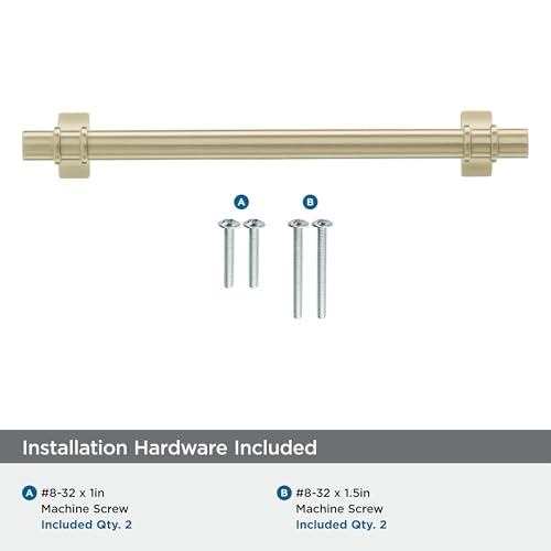 Image of Amerock | Cabinet Pull | Golden Champagne | 6-5 /16 inch (160 mm) Center to Center | Davenport | 1 Pack | Drawer Pull | Drawer Handle | Cabinet Hardware