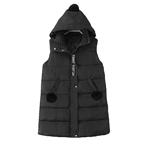 VESNIBA Womens Winter Long Gilets Hooded Quilted Gilet Vest Ladies Body Warmer Zip Up Sleeveless Down Jacket Coat Parka Outwear Waistcoat with Pockets